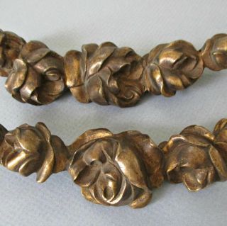 2 Antique Cast Bronze Mounts Ornaments Appliques 6 " Rose Swags French Style