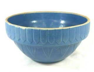 Vintage Yellow Ware Ruckles Blue Salt Glazed Crock Bowl