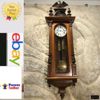 Vtg Antique Germaney Gustav Becker Vienna Strikes Wall Clock With 2 Brass Weigh