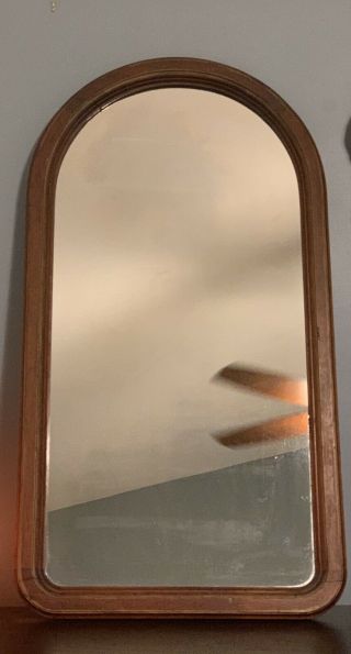 Antique / Vintage Glass Mirror W/ Arched Top Wood Frame