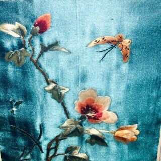 Antique Framed Chinese Silk Robe Asian Art Piece Butterfly & Flowers Wall Art 3