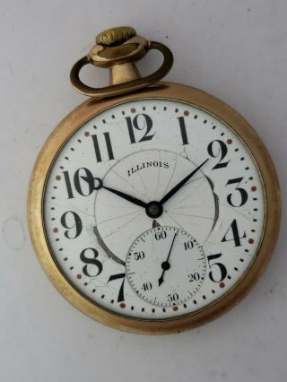 16 Size Illinois 19 Jewel Transit Pocket Watch To Restore Antique Mens Running