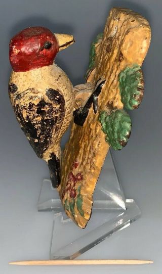 Vintage Cast Iron Door Knocker Red - Headed Woodpecker