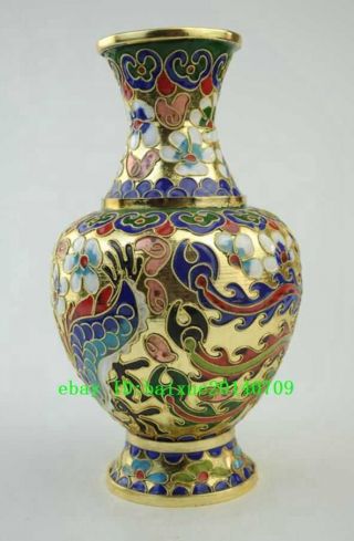 China Antique Cloisonne Enamel Dragon Phoenix Flower Vase Jardiniere Statue D01