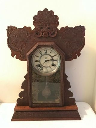 Antique Waterbury Gingerbread Gong Eight Day Shelf Mantle Clock Serviced