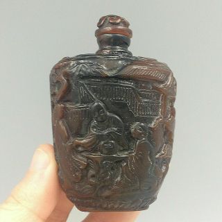 Natural Ox Horn Snuff Bottle Hand Carved Palace Elderly Figurine Pendants Statue 2