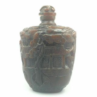 Natural Ox Horn Snuff Bottle Hand Carved Palace Elderly Figurine Pendants Statue 4