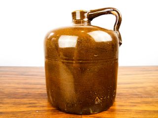 Vtg Glazed Brown Stoneware Jug Whiskey Crock Primitive Water Pitcher Prohibition