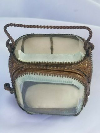 Rare Standing Antique French Jewelry Box Casket Glass Gilt Pocket Watch Holder