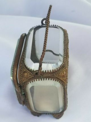 RARE STANDING Antique French Jewelry Box Casket Glass Gilt POCKET WATCH HOLDER 2