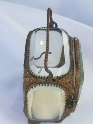 RARE STANDING Antique French Jewelry Box Casket Glass Gilt POCKET WATCH HOLDER 3