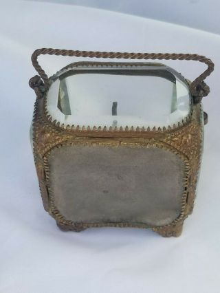 RARE STANDING Antique French Jewelry Box Casket Glass Gilt POCKET WATCH HOLDER 5