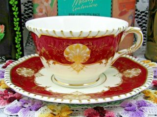 Royal Worcester Hatfield Red Ornate Gold Designs Tea Cup And Saucer