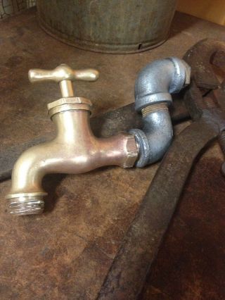 Antique Big Brass Garden Faucet Vintage Hose Watering Spigot Fixture Salvage