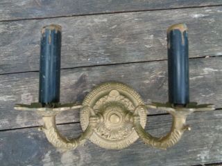 Antique Cast Brass Metal Double Light Fixture Wall Sconce Candlelights Ornate