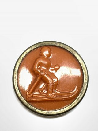 Awesome Celluloid Skiing Brass Floppy Shank Button 23mm Transportation 5