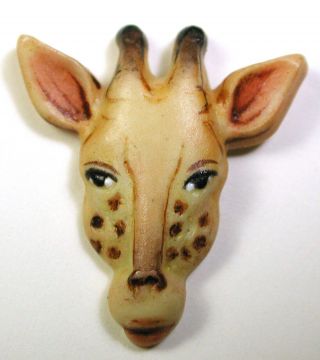 Hand Paint Porcelain Button Giraffe Head Realistic - 7/8 "