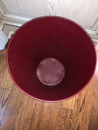 Vtg Painted Footed Metal Trash Can Waste Basket Burgundy And Gold Tole Style 3