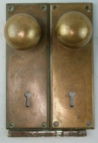 Vintage Early 1930s Brass /copper Plate Door Knobs,  Bars
