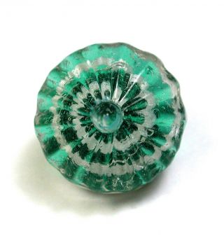 Bb Antique Charmstring Glass Button Green & White Paperweight Onion Mold 7/16 "