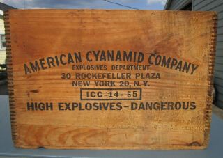 Vintage Wooden American Cyanamid High Explosive Crate Dovetail Box 2