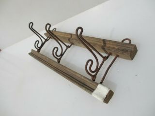 Vintage Wooden Coat Rack Iron Hat Hanger Rustic Old Architectural Antique