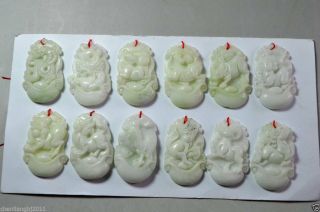 12pc Chinese Carved Jade Natural 12 Zodiac