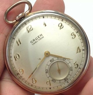 Vintage Gruen Veri - Thin Swiss 15j Pocket Watch W/ Wadsworth 10k G.  F.  Case (e19)