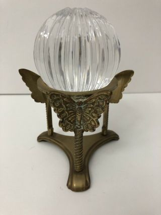 GREAT CITY TRADERS of San Francisco Vintage Crystal Grooved Ball and Brass Stand 3