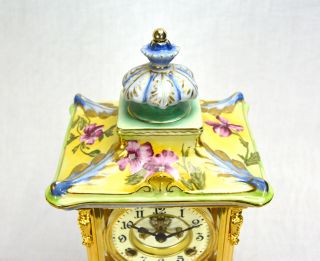 Vintage Ansonia Style Open Escapement Floral Porcelain Regulator Mantle Clock 4