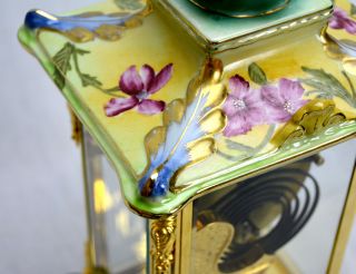 Vintage Ansonia Style Open Escapement Floral Porcelain Regulator Mantle Clock 5