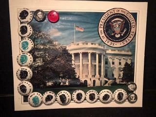 Vintage Buttons - 16 Presidents Of The United States Carded,  Cloth & Metal