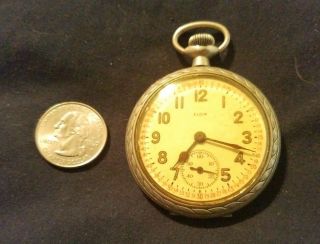 1943 Elgin 17 Jewel Open Face Pocket Watch Nickel Case Ww2 Vintage