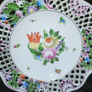 Estate Stunning Herend Porcelain Plate Reticulated Flowers Printemps