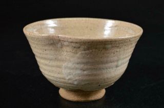 G5048:japanese Old Hagi - Ware White Glaze Tea Bowl Green Tea Tool Tea Ceremony