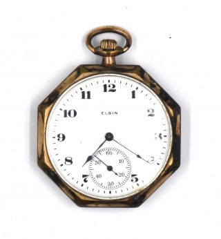 Antique Art Deco Elgin 303 Octagon Case Open Face Pocket Watch Gold Filled C1920