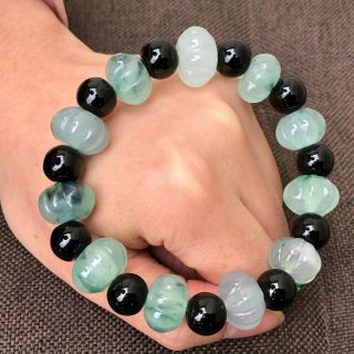 Rare Chinese Natural Ice Color Jadeite Jade Handwork Luck Pumpkin Beads Bracelet