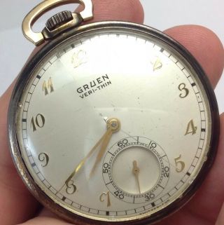 Vintage Gruen Veri - Thin Swiss 15j Pocket Watch W/ Wadsworth 10k G.  F.  Case (e12)