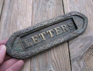Antique Ornate Small Reclaimed Brass Letter Box Plate / Door Mail Slot / Mailbox