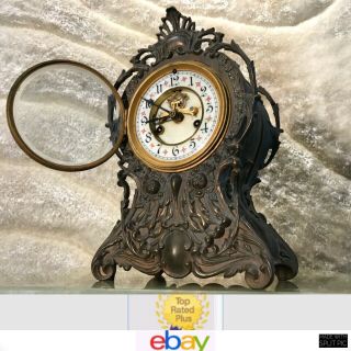 1898 Antique Victorian Usa Waterbury Strikes Clock W Brass Pendulum Brass Case