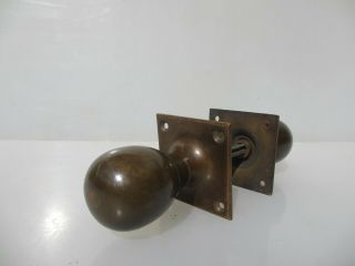 Antique Bronze Door Knobs Handles Vintage Old Victorian Brass Square Plates 3