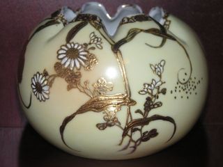Spring Light Antique 1891 Ceramic China Signed Enameled Gold Butterfly Rose Bowl