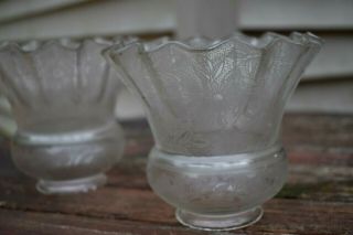 3 Match Antique Fluted Glass Lamp Shades Floral Etched 1 3/4 " Open 5 1/4 " Outer.