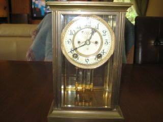 Antique Ansonia Crystal Regulator Clock W/ Open Escapement Porcelain Dial