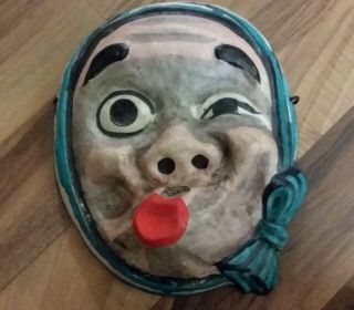 Awesome Antique Vintage Paper Mache Face Mask Japanese Fire Breather Japan