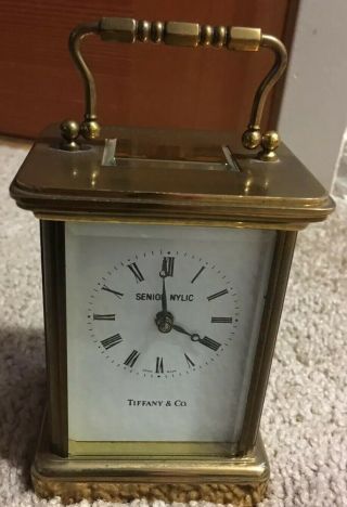 Antique - Tiffany & Co - Brass Carriage Mantle Clock - 11 Jewels - Matthew Norman 1754