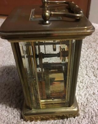 ANTIQUE - TIFFANY & CO - BRASS CARRIAGE MANTLE CLOCK - 11 JEWELS - MATTHEW NORMAN 1754 4