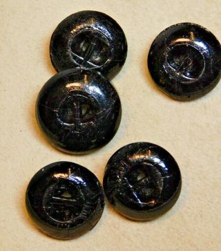 Antique BUTTONS Black Glass Whistle with Incised Gold Matching Set of 5 C3 3