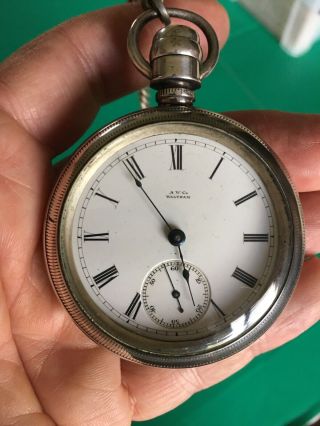 Vintage Antique Waltham Silver Pocket Watch With Chain - Runs