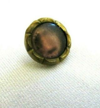 Antique German Czech Saphiret Glass Rhinestone Metal Mounted Dimi Button - 7/16 "